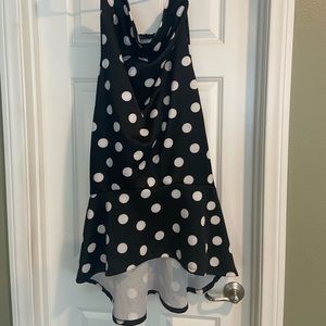 Black & white polka dot vintage type tube dress with “fish tail”
